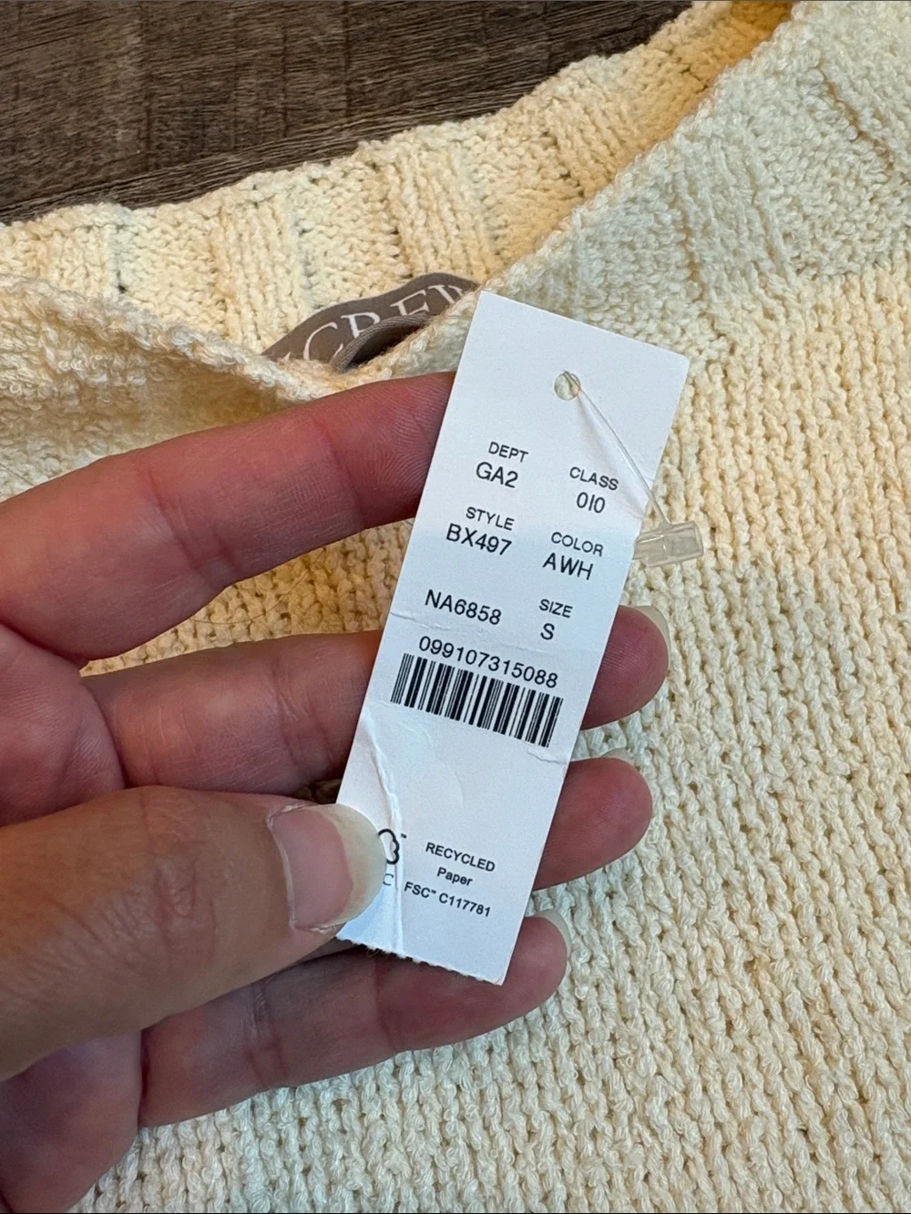 J. Crew Relaxed Crewneck Sweater Women’s S Antique White Textured NWT